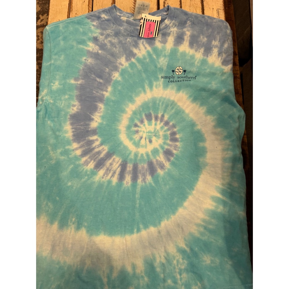 Simply Southern Blue Tie Dye Water Bottle Sticker Graphic T-Shirt Large NWT